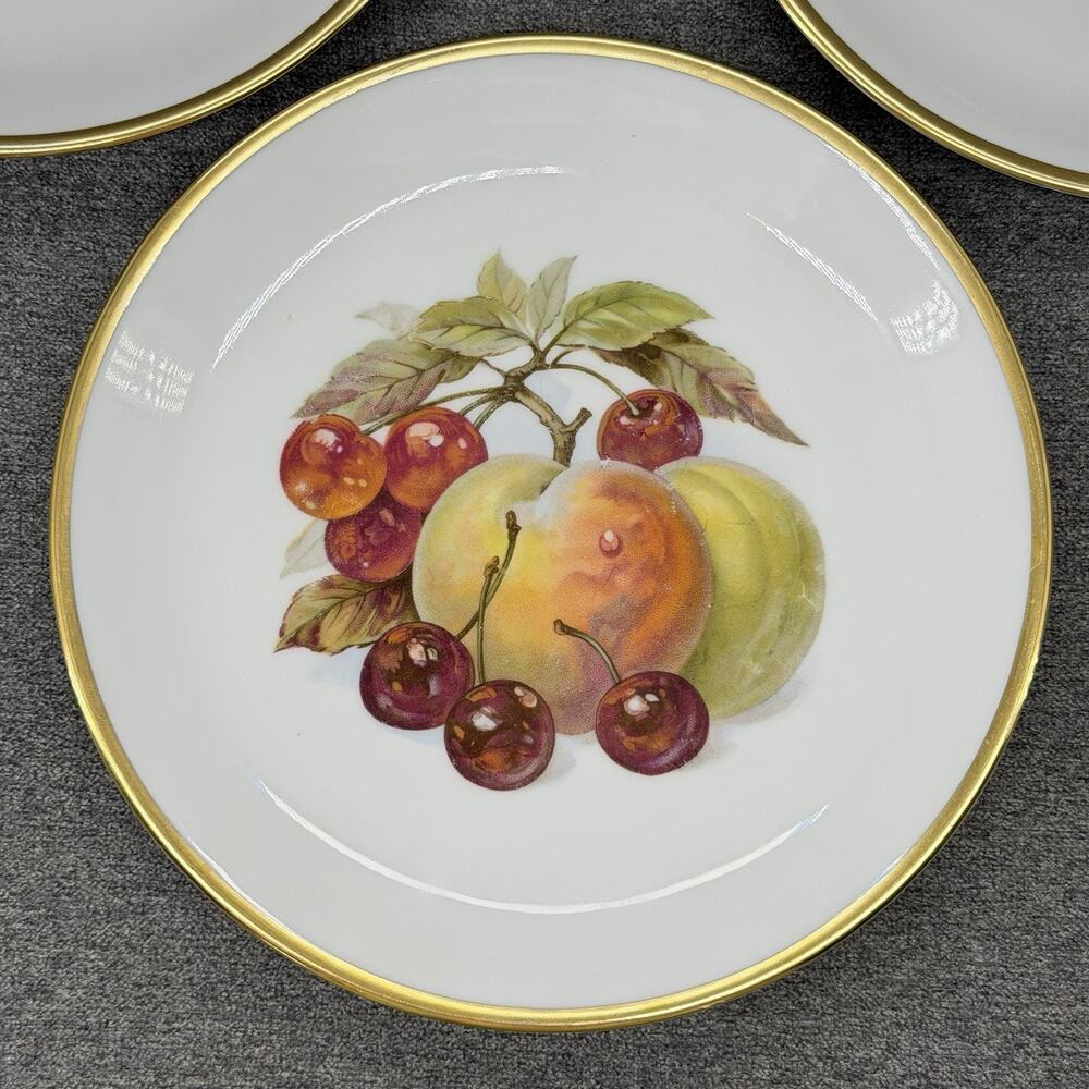 3pc Vintage Bareuther Fruit Harvest Plates Porcelain Gold Trim Bavaria Germany - Picture 4 of 12